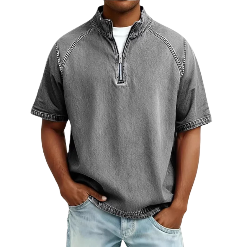 

American Vintage Washed Men's Polo Shirt Pure Cotton Half Zip Slim Fit Short Sleeve Casual Summer Tops High Quality Work Wear
