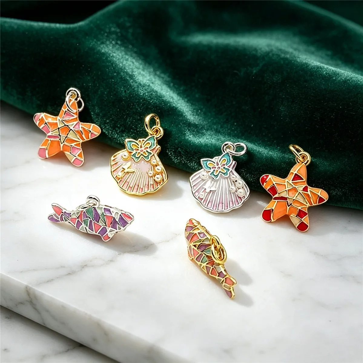 Gold Silver Plated Ocean Enamel Charms Starfish Shell Fish Pendants For DIY Necklace Bracelet Earring Jewelry Making Supplies
