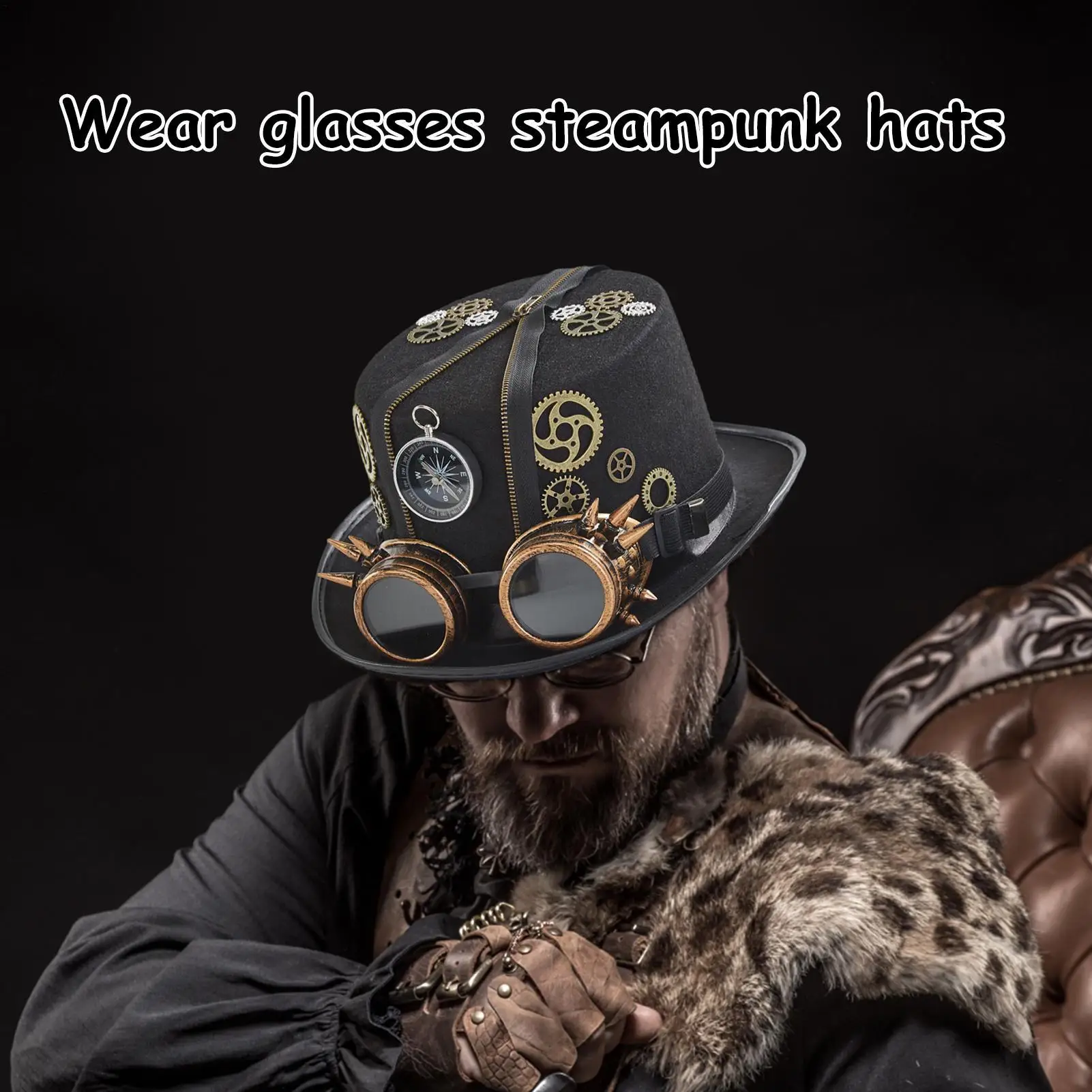 

Шляпа в стиле стимпанк с очками для косплея, аксессуар для маскировки, цилиндр для женщин, черный фетровый костюм волшебника