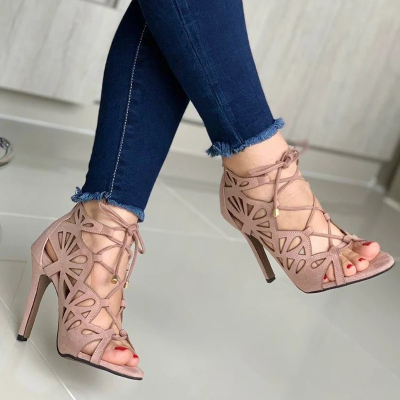 2023 moda donna tacchi alti sandali décolleté Sexy Hollow Lace-Up Cross-Tied femmine sandali estivi Peep Toe scarpe da festa donna