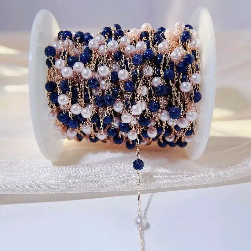 Natural Pearl Gemstone Chain, 4mm Round Bead Copper Strand, Colorfast DIY Jewelry Supplies