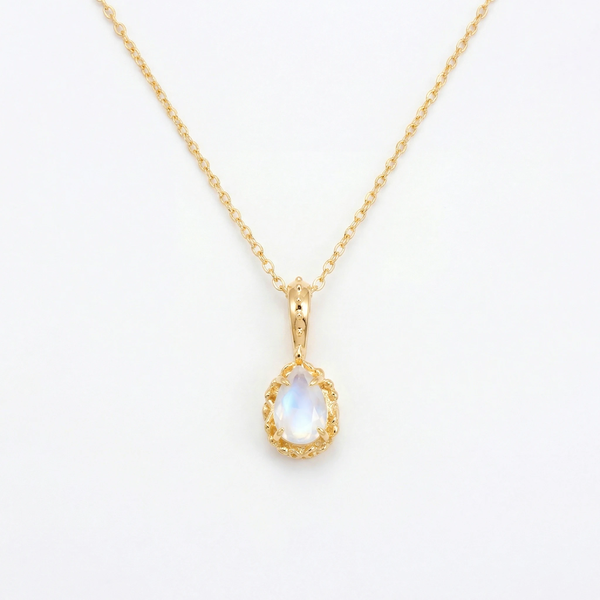 

LAMOON 925 Sterling Silver Gold VermeilNatural Moonstone Double Pendant Necklace For Women Teardrop Shiny Star Fine Jewelry