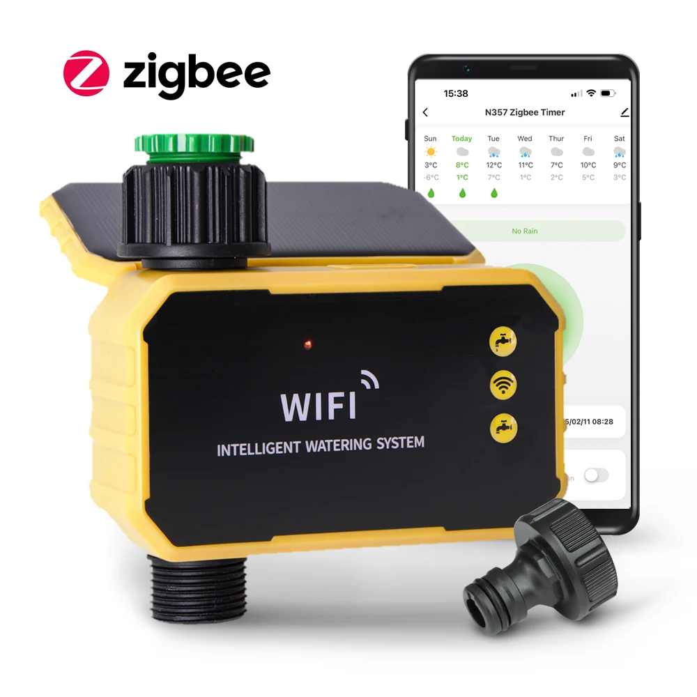 

Zigbee Smart Garden Timer Солнечная и Type-C Зарядка 2000 мАч Батарея Датчик дождя Приложение Дистанционное управление для полива садовых газонов