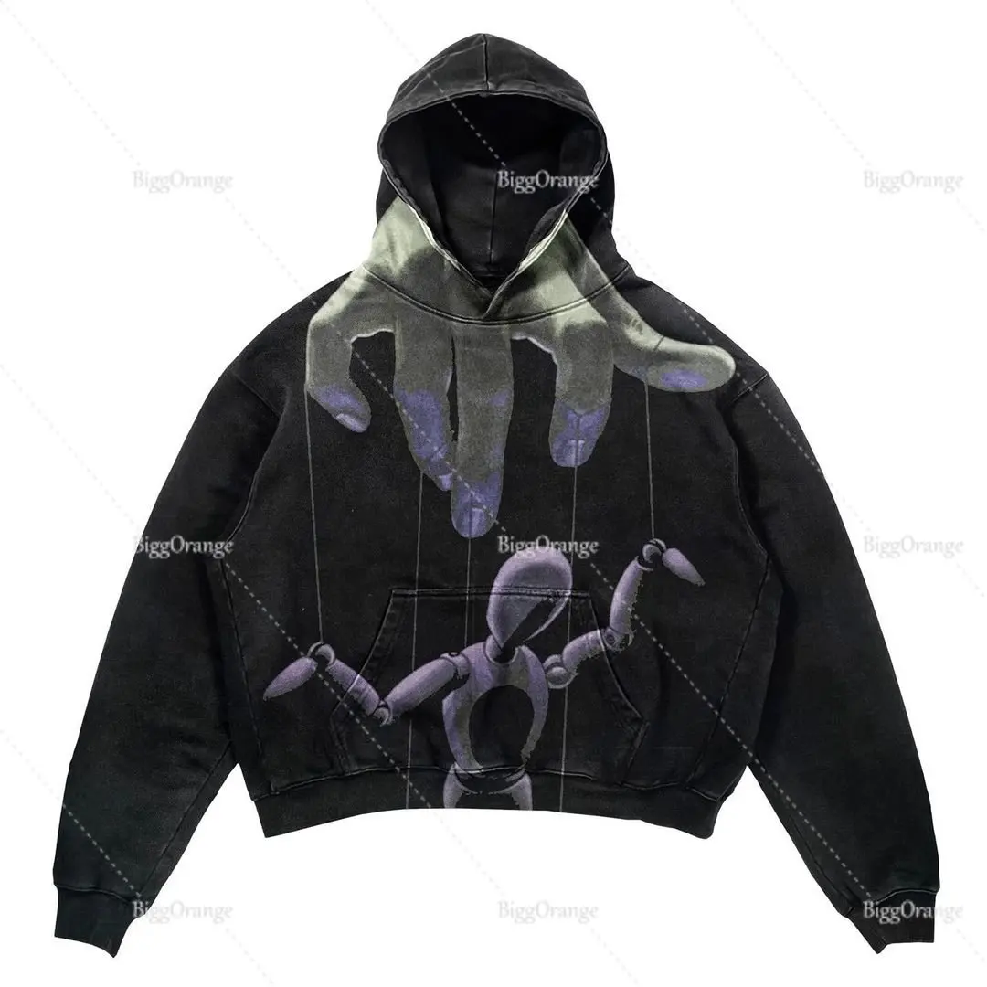 

Street Hip Hop Men's and Women's Hoodie Marionette Pattern Printed Hooded Sweater Fashion Loose Top Men's and Women's