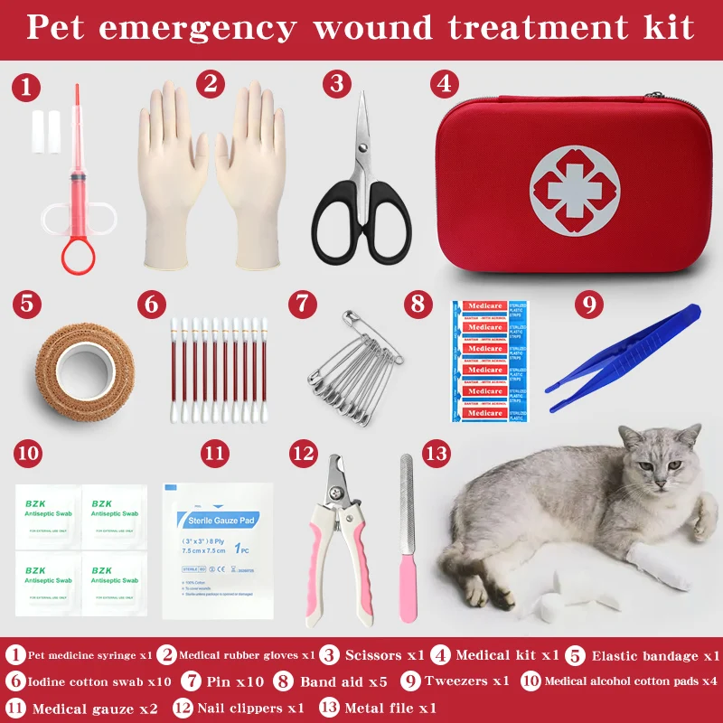 Pet emergency wound treatment kit，First Aid Kit for Dogs and Cats ， Pet Camping Essentials, Mini First Aid Kit and Emerge