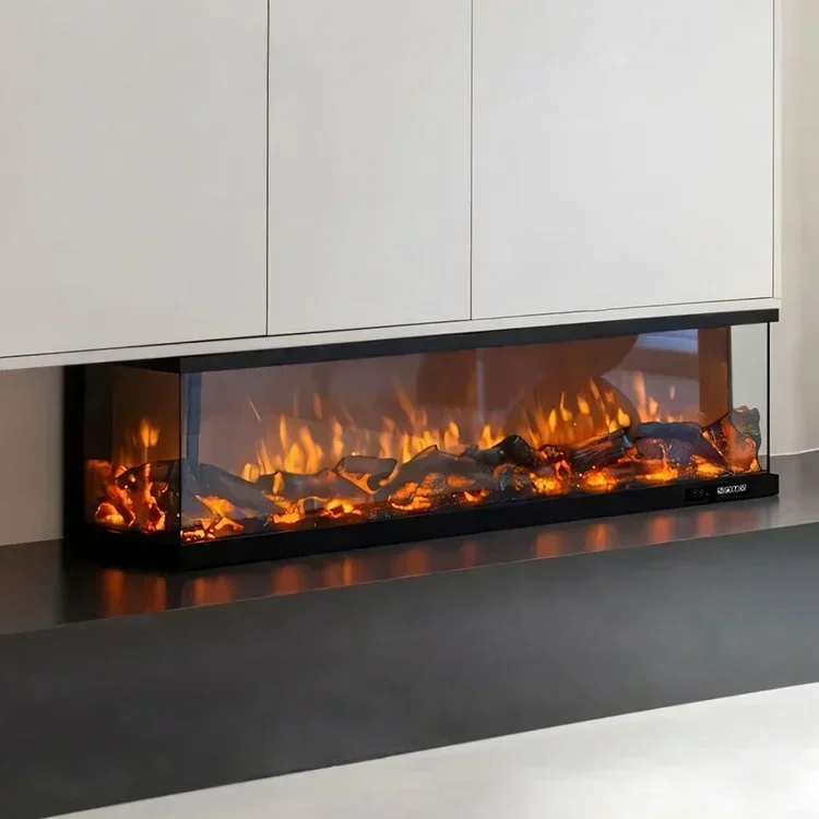 Indoor Heating Electric Fireplace Inserts with 3 Side Glass 47 Inch 1200mm Surround Build-in 6+3 Colors Multicolored Flame Stove