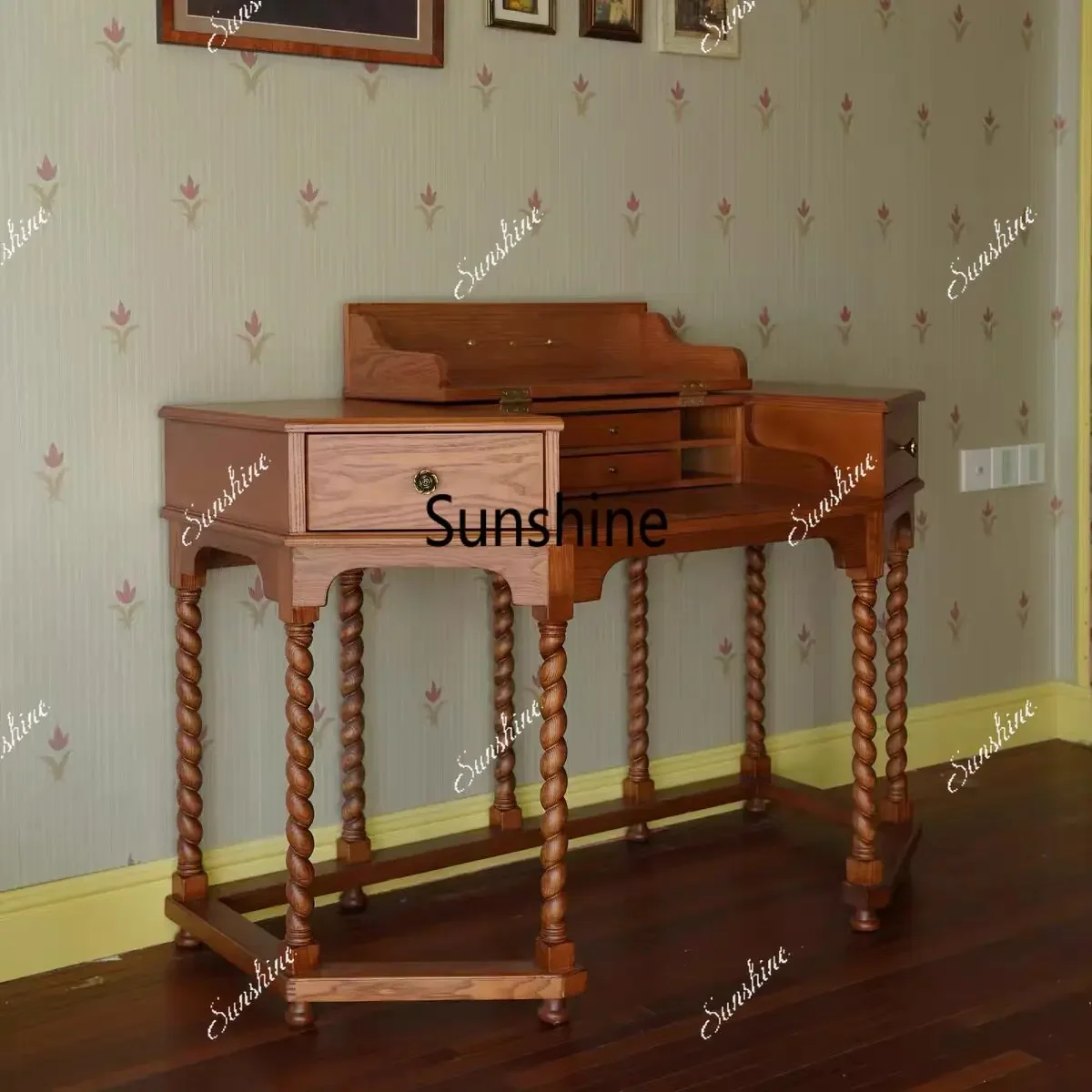 

YMedieval solid wood, storage table flip multi-functional entrance cabinet, makeup table