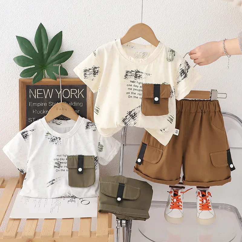 

New Summer Baby Clothes Suit Children T-Shirt Shorts 2Pcs/Sets Infant Boys Clothing Set Toddler Casual Costume Kids Tracksuits