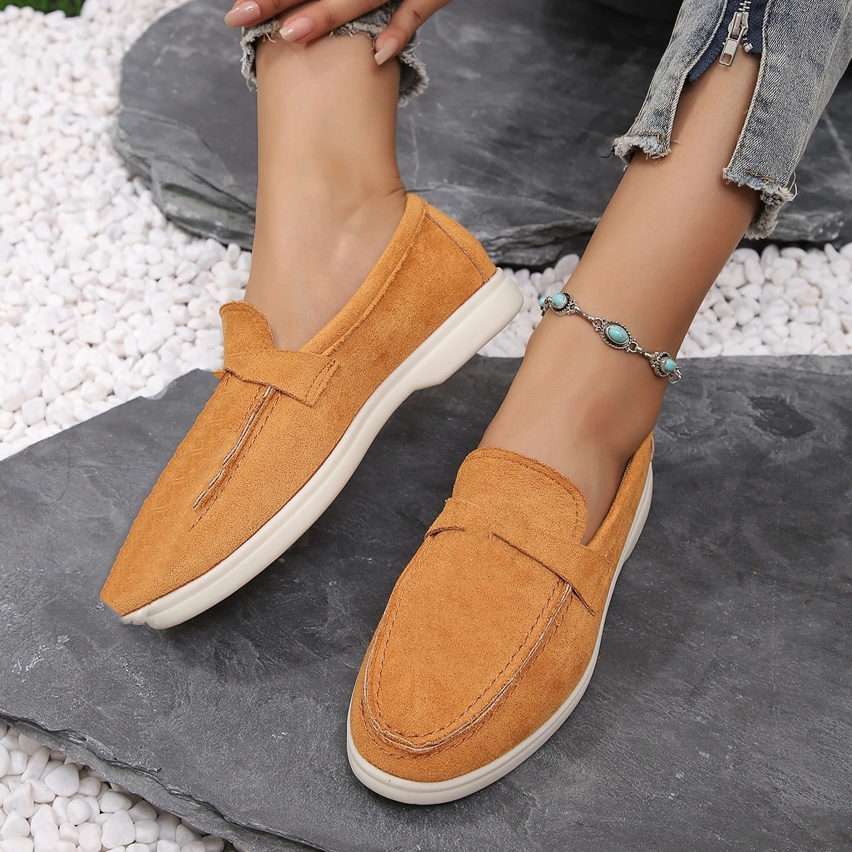 Casual Loafers Rubber Sole Lightweight 2024 Women\'s Shoes Trend Fashion Slip-On Red Sneakers Simplicity Oxford Single Shoes 43