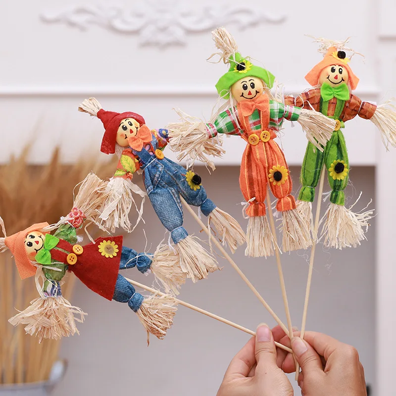 ABKO-4Pcs pequeña decoración de espantapájaros de cosecha de otoño para jardín, hogar, patio, Halloween, fiesta de Acción de Gracias, suministros para recuerdos
