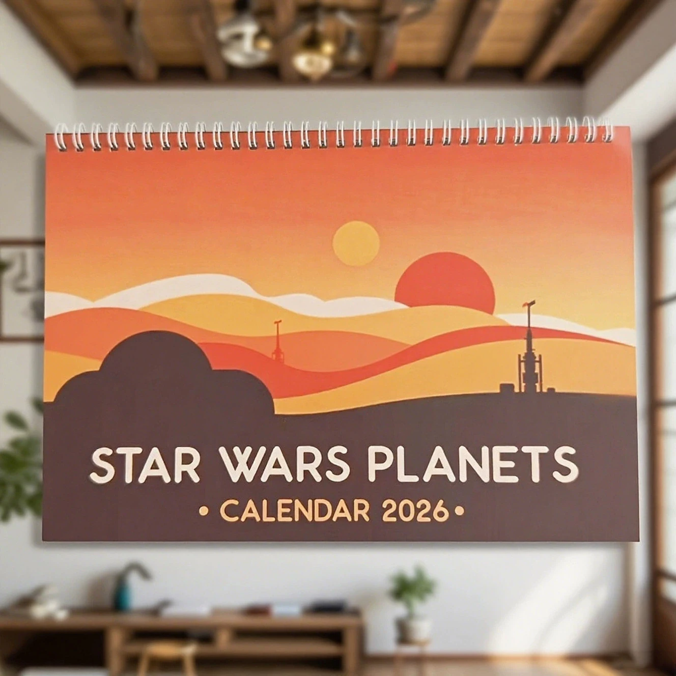 

2026 Planet Station Calendar Elegant Minimalist Design with 12 Months Dates and Holiday Markers Perfect for Office Living Room