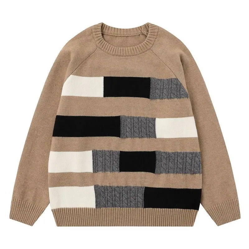 

Креативные полосатые лоскутные пуловеры в ленивом стиле с круглым вырезом и длинными рукавами, длинные вязаные свитера, женские повседневные свободные трикотажные топы
