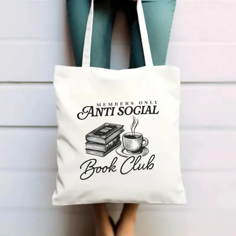 Anti-sociaal boekclub draagtas voor dames Canvas vierkante draagtas met boekenliefhebber Ruim voor reizen, werk, school, winkelen en feesten