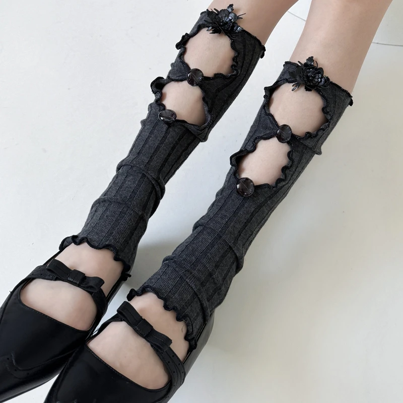 

Trendy Stockings Woman Fashion Leg Warmers Hollow Out Y2K Stockings Black Stretch Foot Cover Girls Punk Streetwear Hosiery