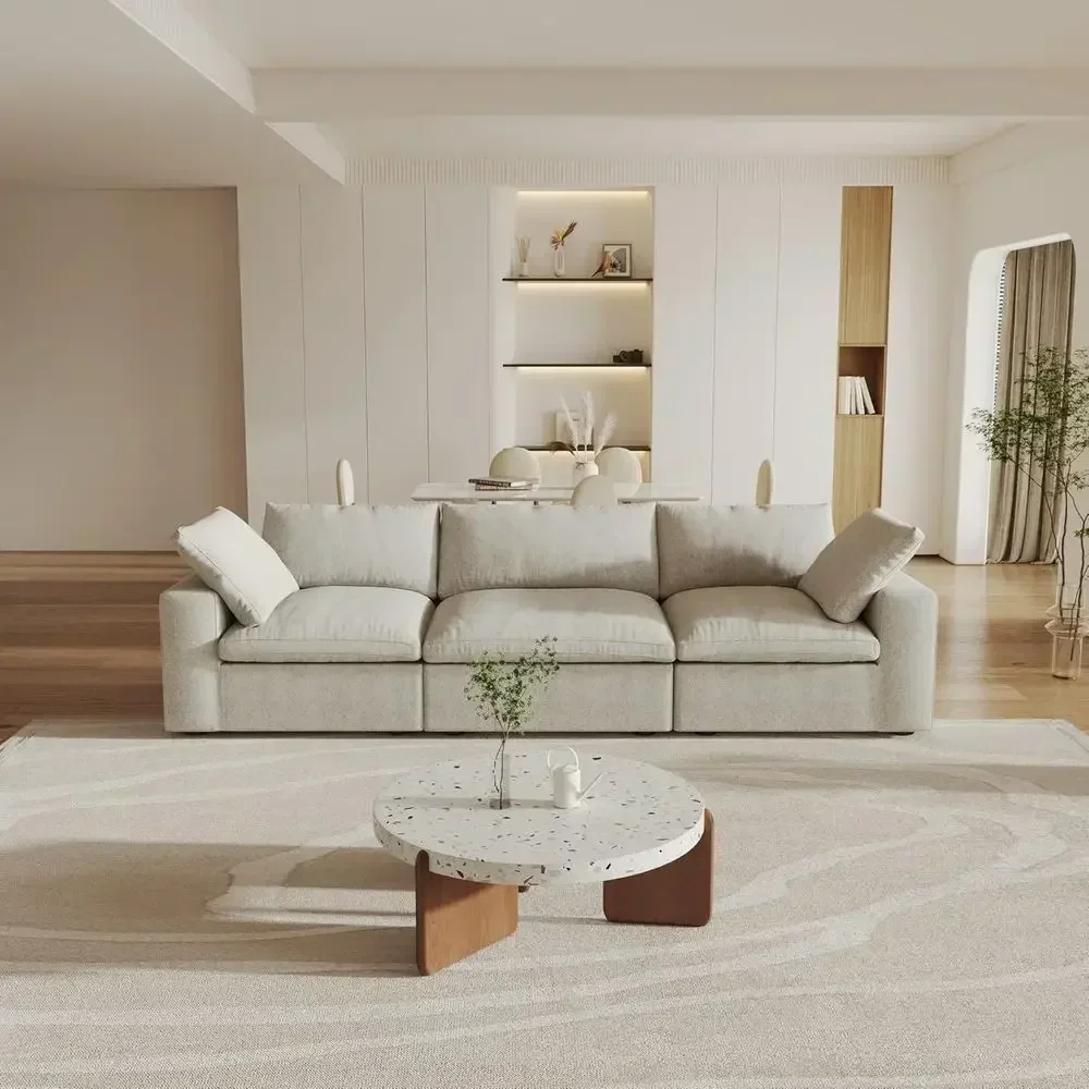 3-Seat Cloud Sectional Sofa, Convertible Couch, Removable Cushion Covers, Suitable for Living Room or Bedroom, Khaki