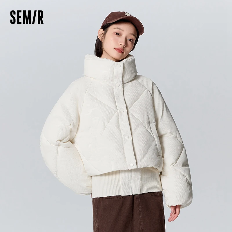 Semir Cotton-Padded Jacket Women Short Design Loose Tall 2023 Winter New Trendy Textured Jacket with Letters