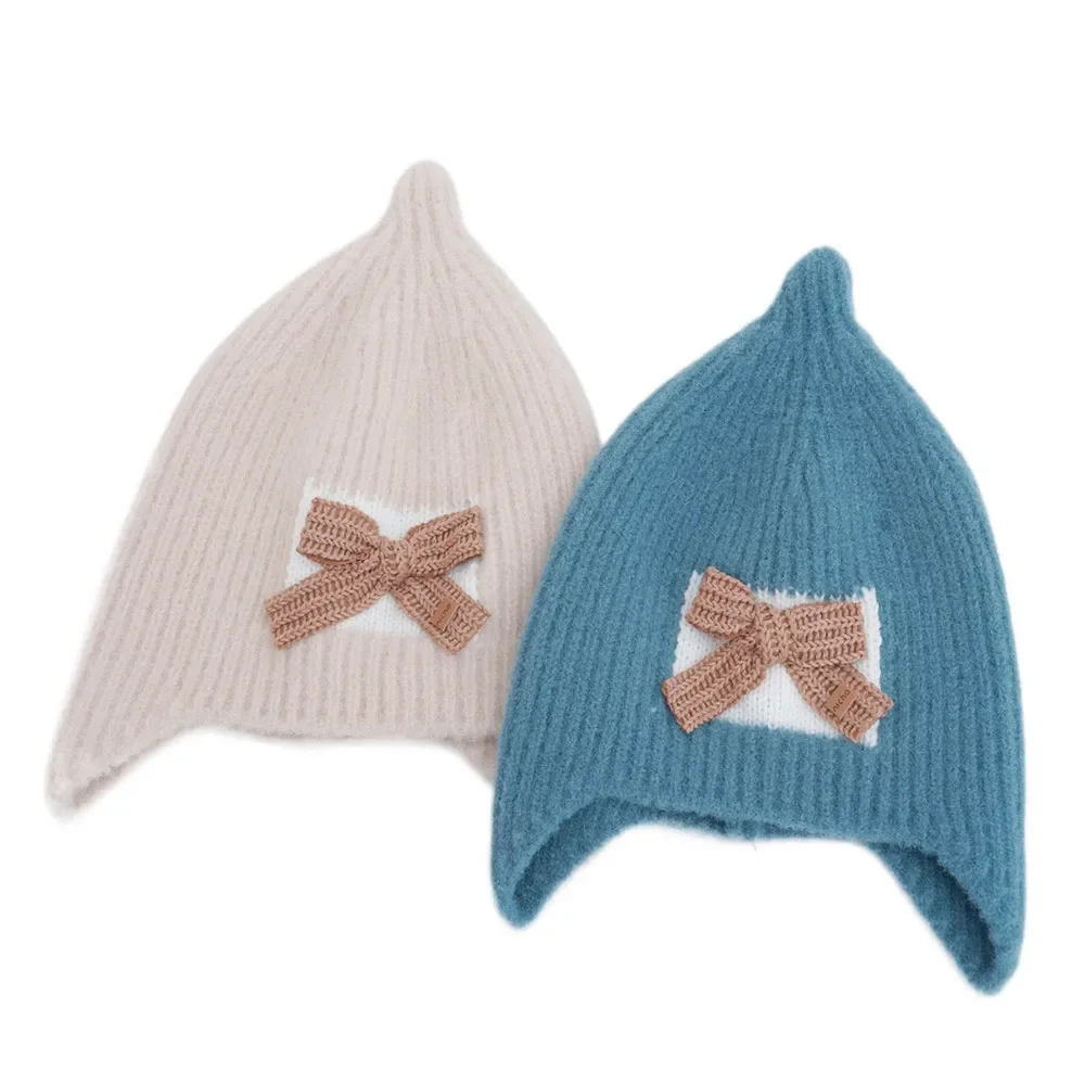 

New Autumn Winter Baby Hat Bowknot Nipple Hat for Girls Infant Hats Ear Protection Cap for Kids Outdoor Warm Newborn Cap