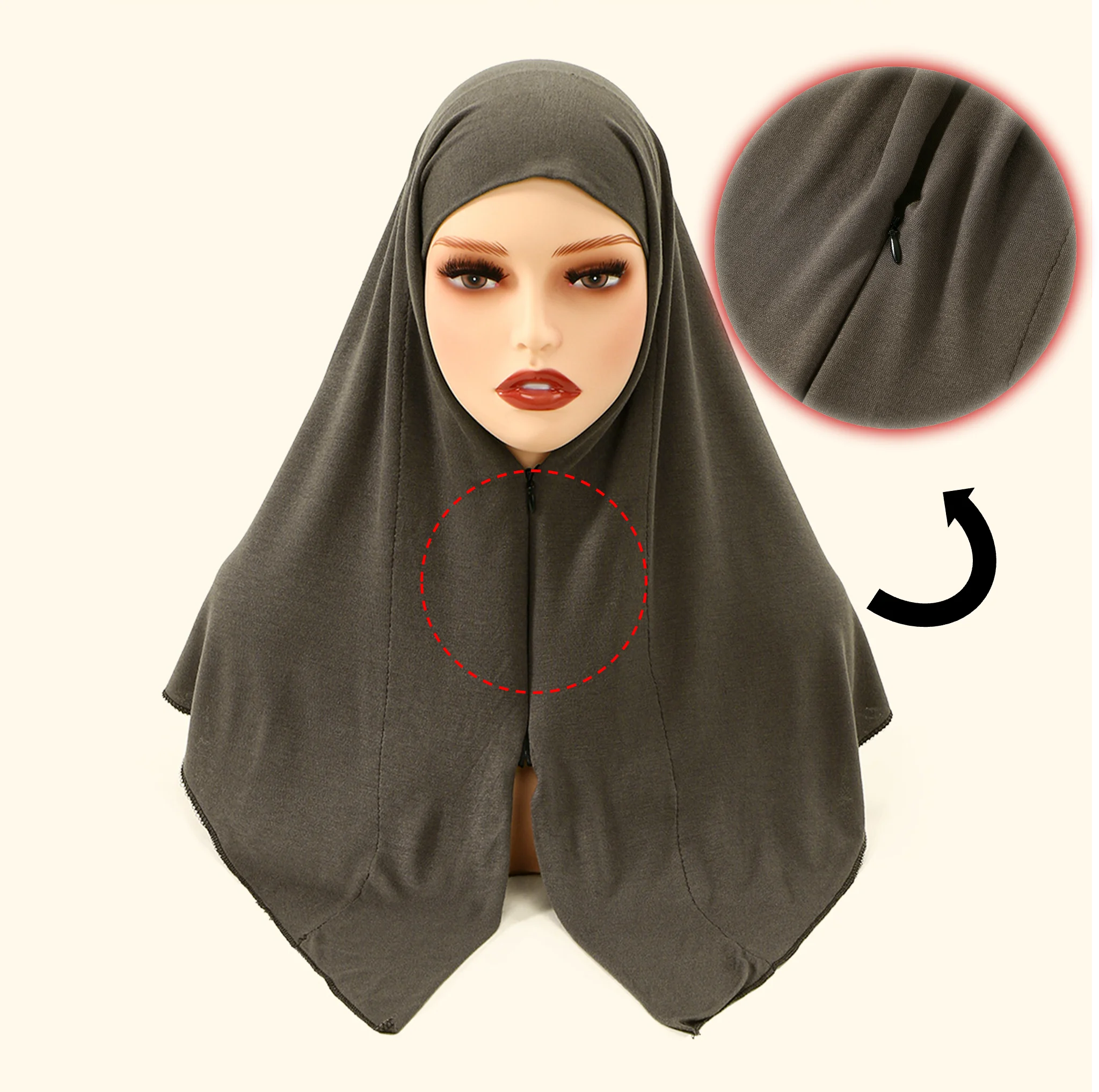 Cotton Modal Muslim Instant Hijab with Invisible Zipper Soild Ready to Wear Prayer Hijab Women Premium Adustable Jilbab Turban