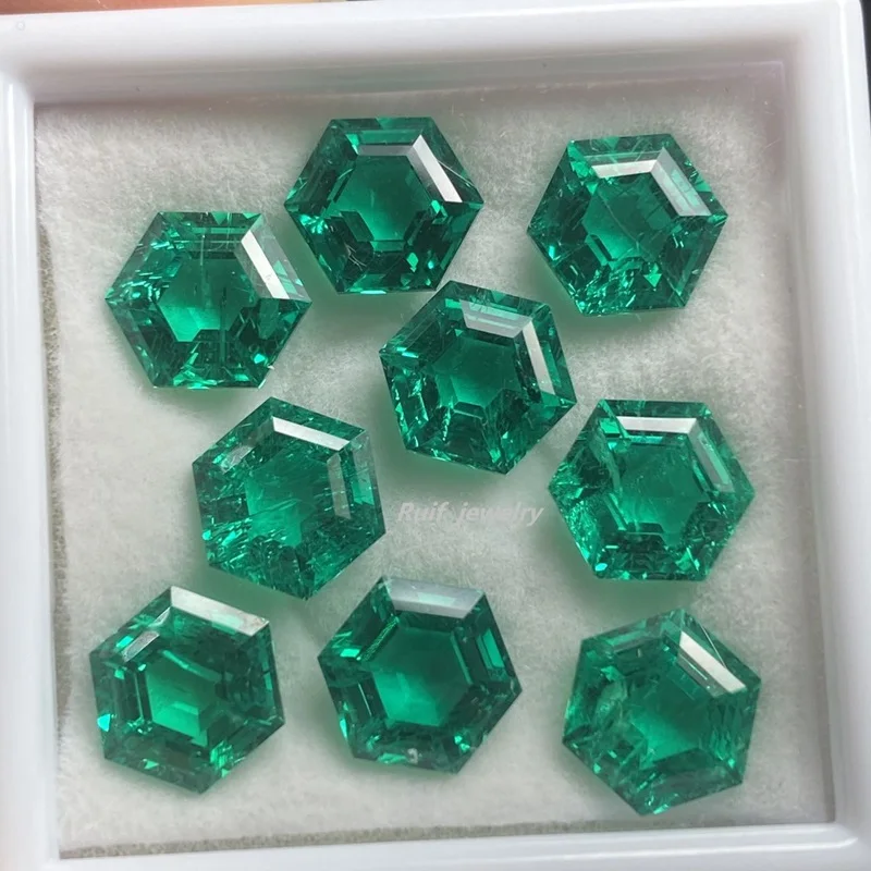 

Ruif Handmade Stone 8x8mm Hexagon Lab Grown Emerald Columbia Green Loose Gmestone