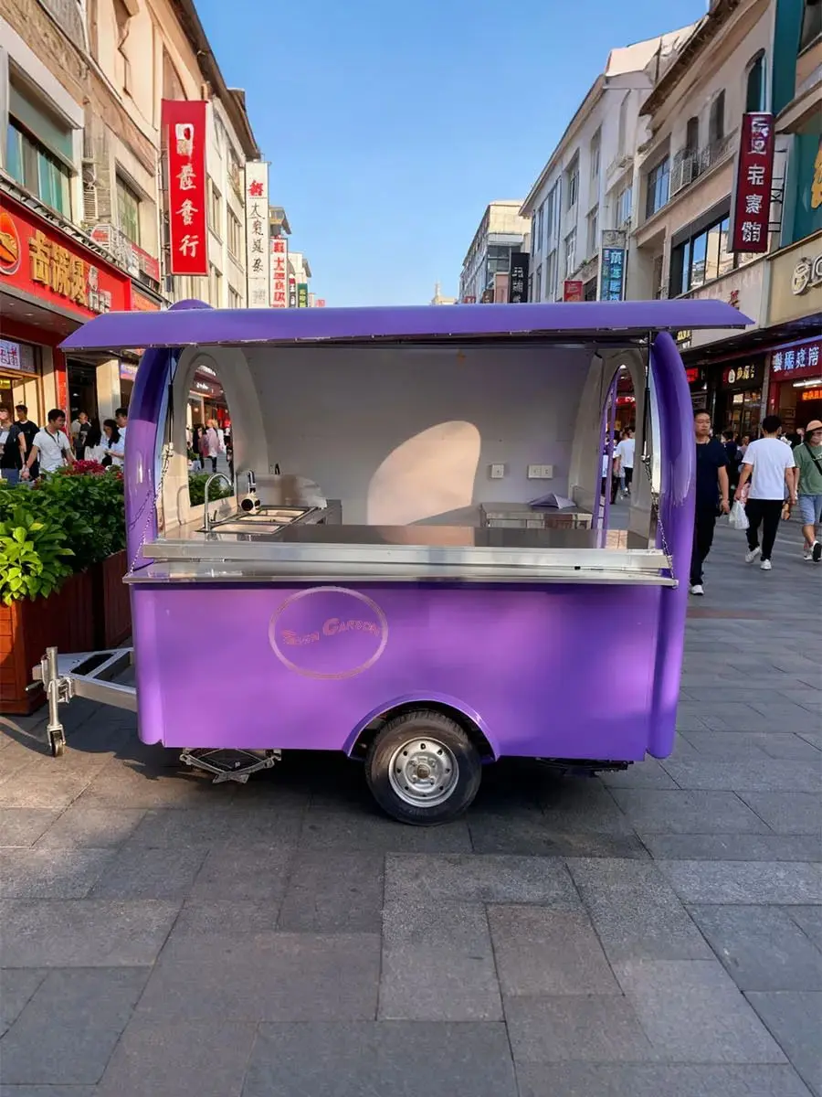 

Outdoor Food Trailer Main Body Purple Color Curved Roof Deployable Sunshade Compact Design Trailer Hitch for Easy Mobility