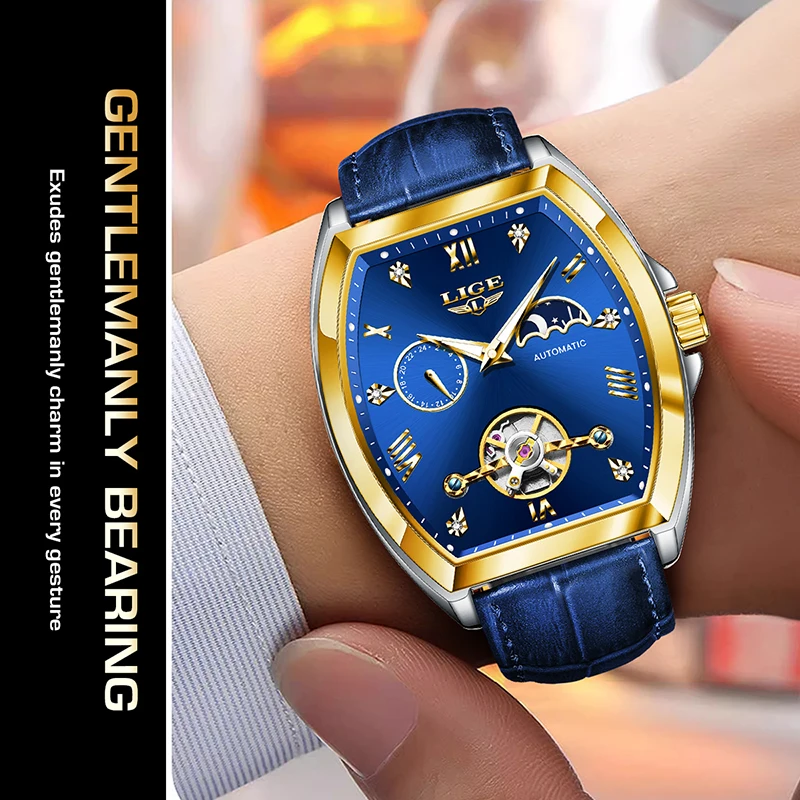 LIGE 2025 ساعات أوتوماتيكية للرجال موضة الأعمال الفاخرة ساعة رجالي مقاوم للماء مضيئة توربيون ساعات المعصم Reloj Hombre #6