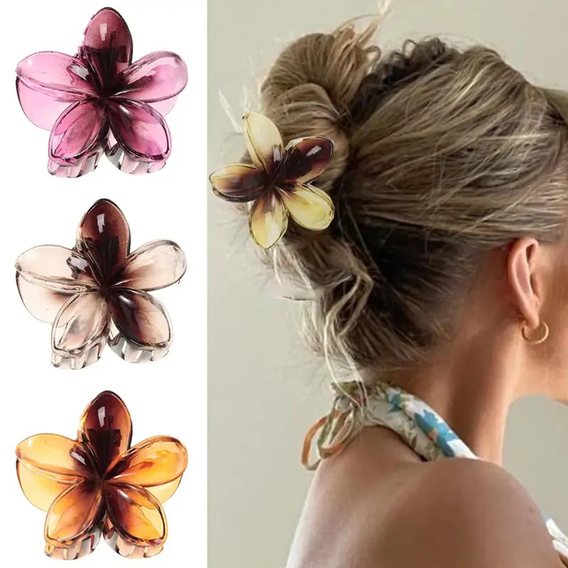 Plumeria Rubra Acrylic Hair Clip Vacation Fresh Sweet Delicate Flower Hairpins Women Fashion Creative Lovely Pretty Hair Claws