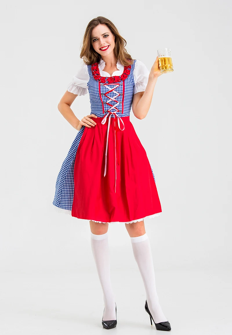 

Традиционный женский костюм на пивной фестиваль MH: длинная юбка в клетку большого размера, этническая женская одежда для Хэллоуина