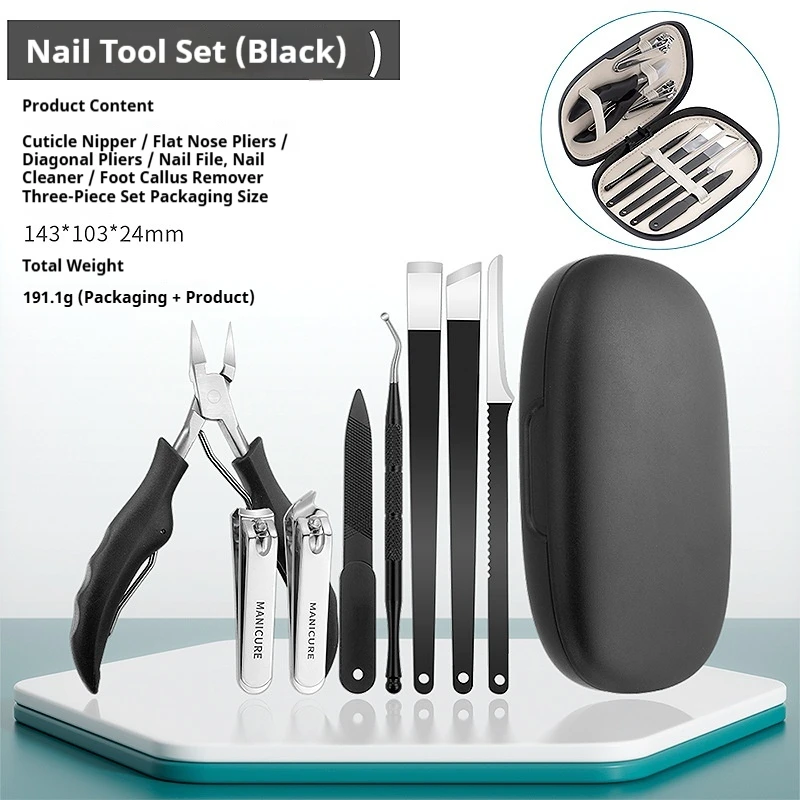

8pcs Nail groove clamps thick toe pedicure nail clipper ear spoon nail art tool set