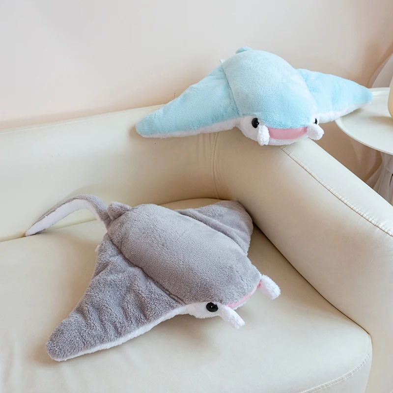 Cute Manta Ray Plush Sky Blue Gray With Wide Wings And Soft Fabric Stuffed Kawaii Ocean Creature Gentle Fun Accent Wonderful