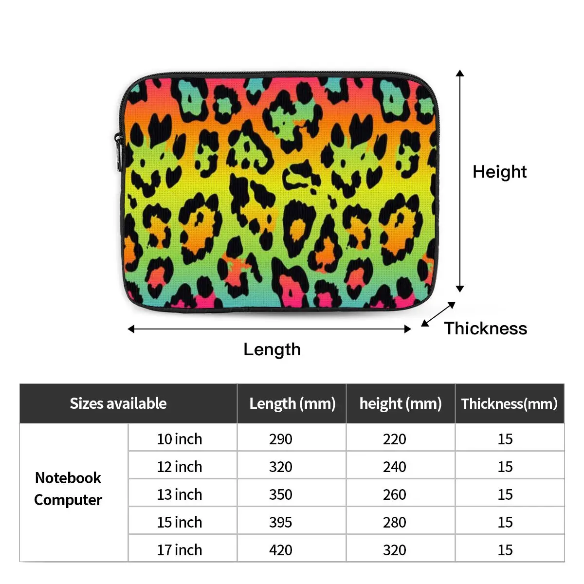 Rainbow Leopard Print Notebook Laptop Bag Case Pouch 10 12 13 15 17 Inch For Macbook Air Pro Tablet Shockproof Case Bag