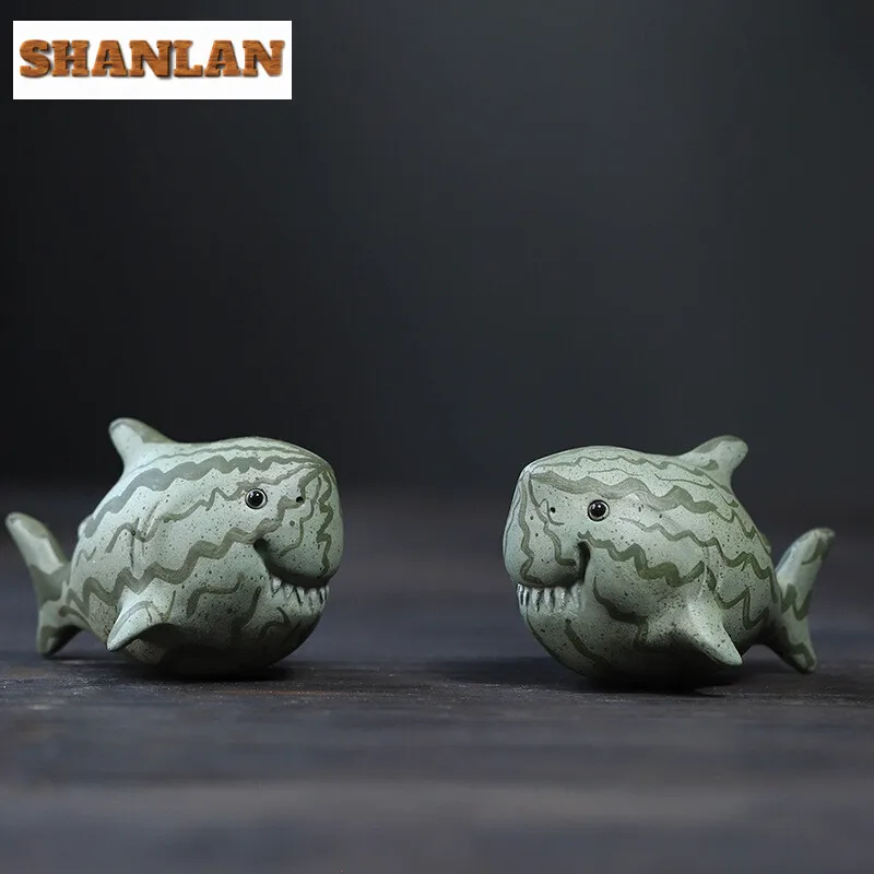 Purple Sand Shark Tea Pet Handmade Tea Play Figurine Toys Watermelon Tea Figurine Tea Statue Tea Ceremony Tea Set Decoration