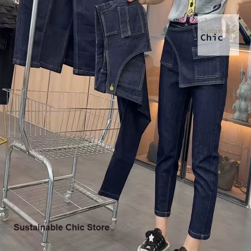 

Французские прямые джинсы женские больших размеров весна и осень новый темперамент тонкие укороченные брюки повседневные эластичные брюки Джокер.