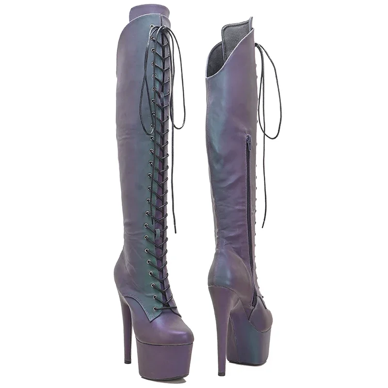 Leecabe 17CM/7 zoll holographische PU Pole dance schuhe Hohe Ferse plattform Pole Dance boot