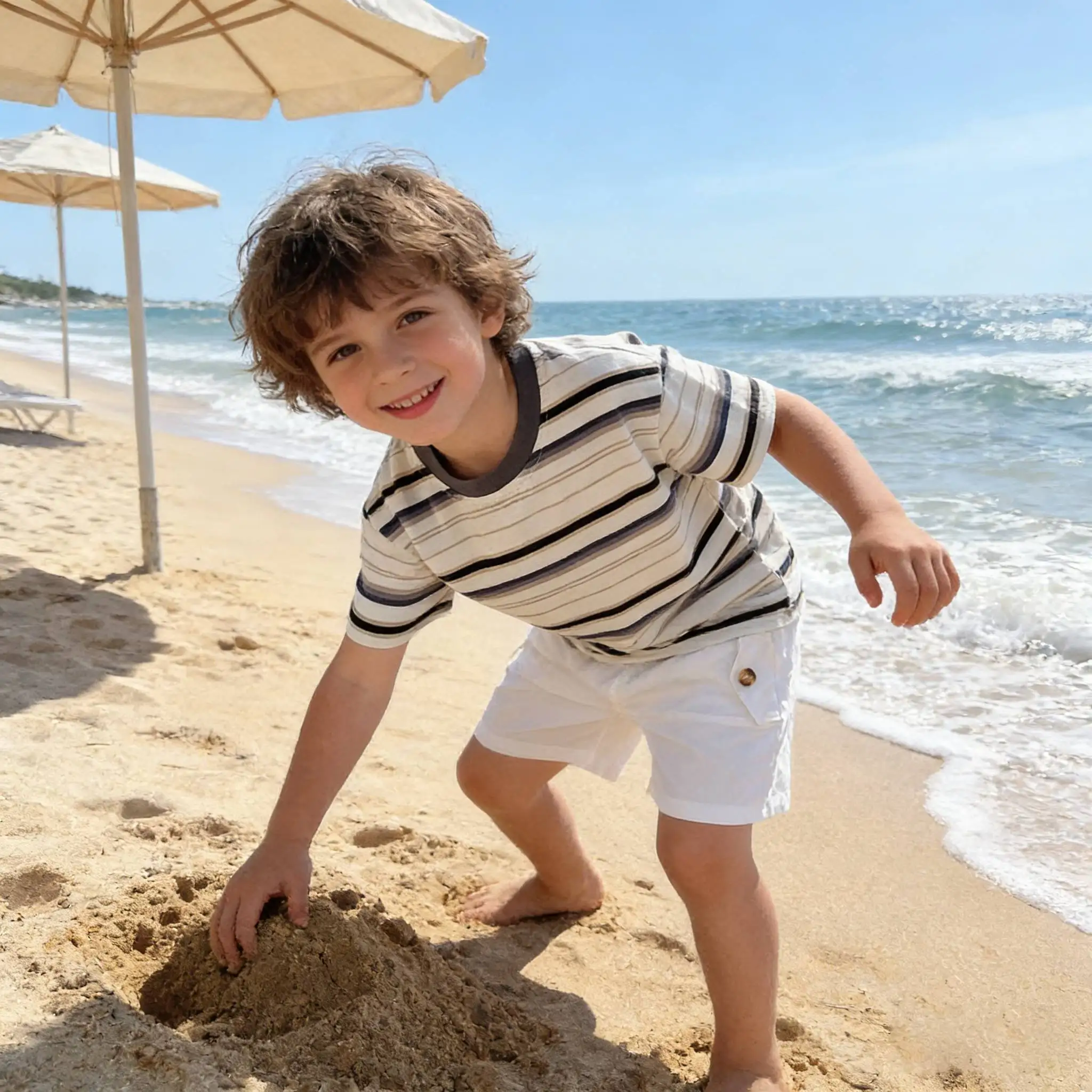 

Детский комплект из футболки с коротким рукавом в полоску и шорт (2 предмета) для мальчиков 1-5 лет, модная детская одежда для пляжа и повседневной носки, коллекция 2026 года