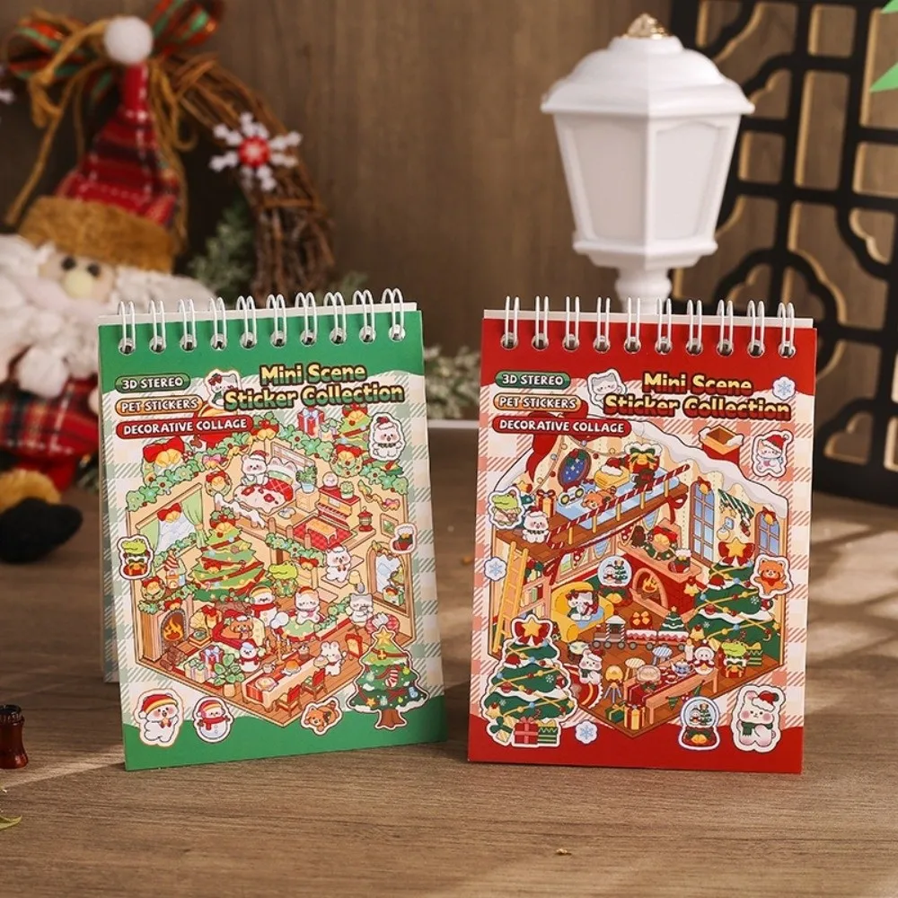 Merry Christmas Miniature Scenes Sticker Mini Size 6 Scenes DIY Sticker Books Creative Crafting Cartoon Pocket Sticker Book
