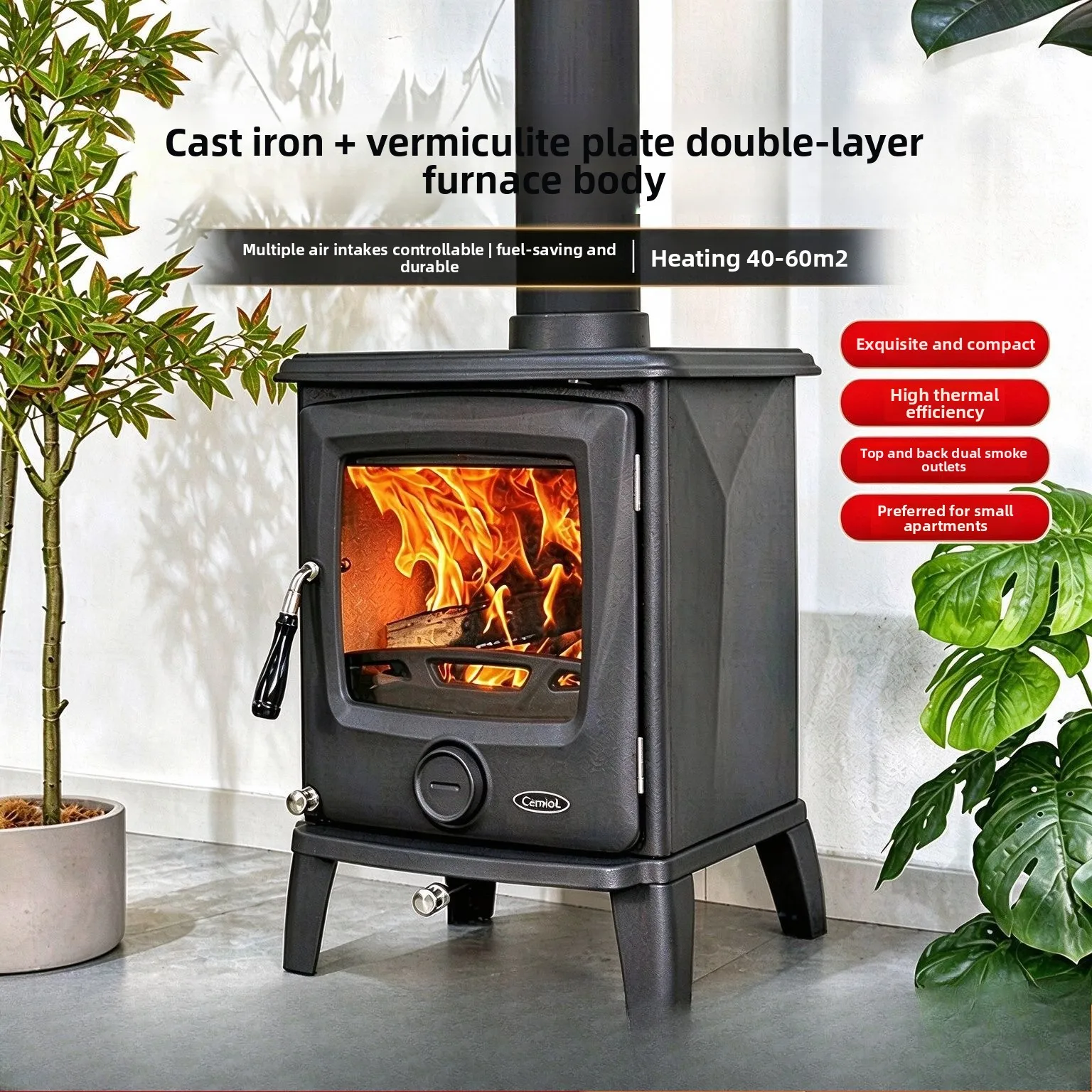 Real fire cast iron fireplace burning firewood home bed and breakfast villa rural self-built house decorative heating furnace