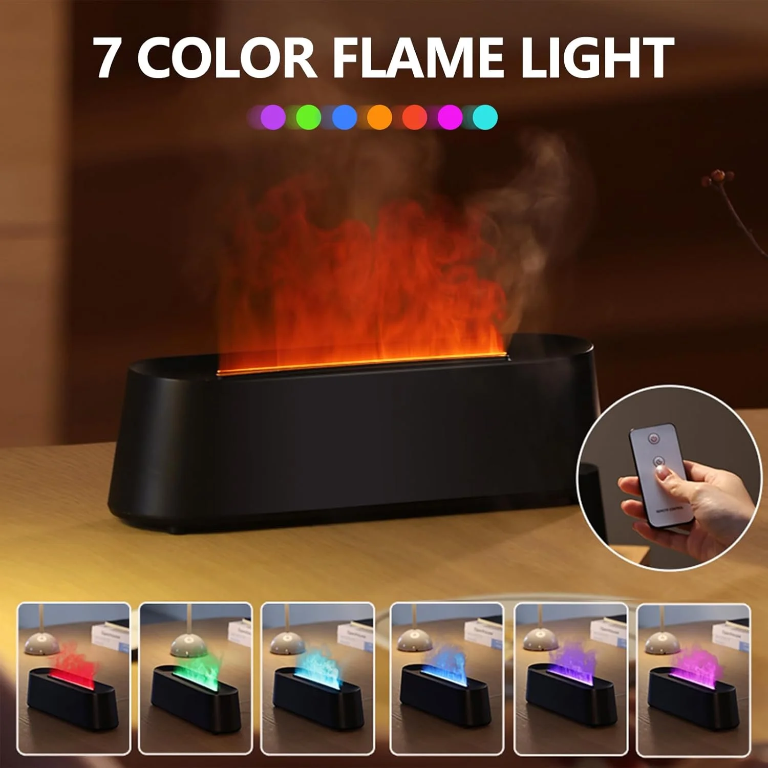 

Новый диффузор эфирного масла с ароматом пламени, 200 мл, воздушный диффузор с дистанционным управлением, крутой туманообразователь, 7 цветов, увлажнители с 3D-симуляцией