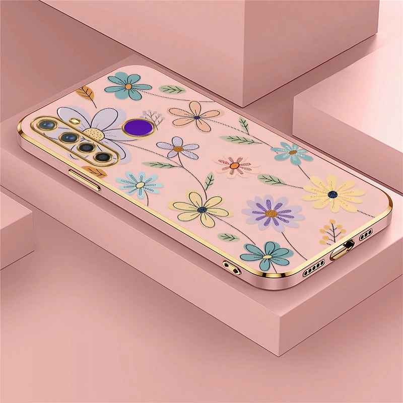 

Phone Case For OPPO Realme X V25 V5 Q5 Q3i Note 60 GT Master Neo 3 Pro Fashion Flower Floral Print Plating Silicne Cover