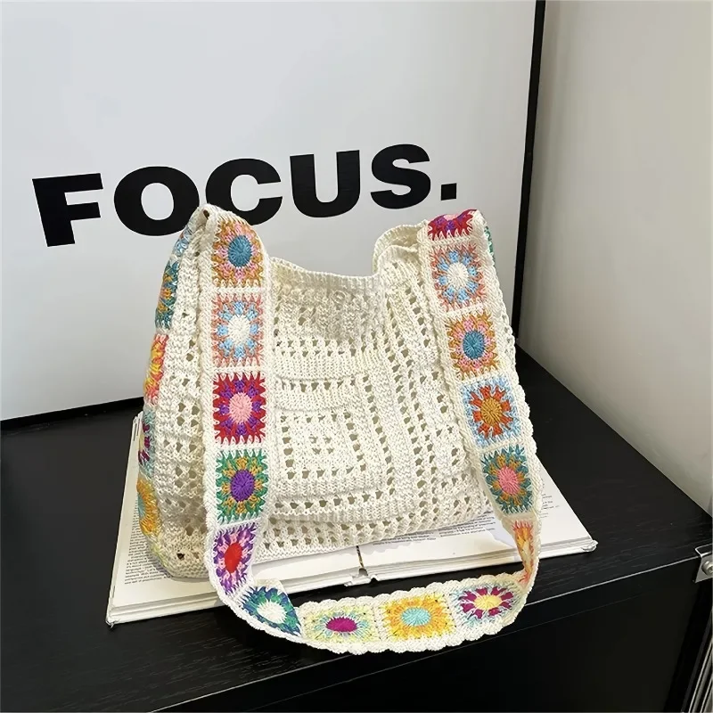 

Women Knitted Shoulder Bag Crochet Tote Bag Fashionable Handbag Summer Beach Bаg