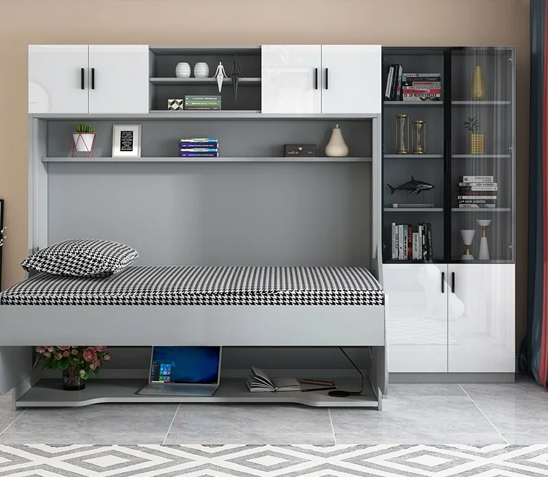 Invisible bed, small unit, side flip bed, desk, integrated bookshelf combination