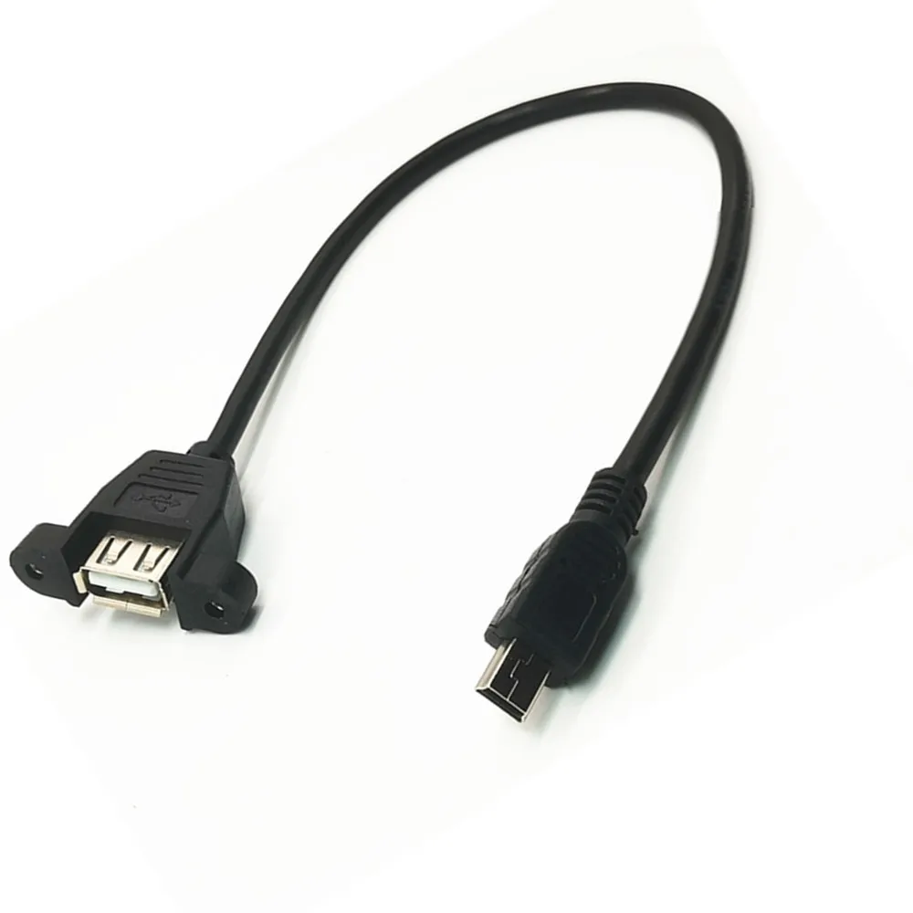0.3M USB A Female Panel Mount Screw holes To Mini 5P Male Extension Cable 0.5M