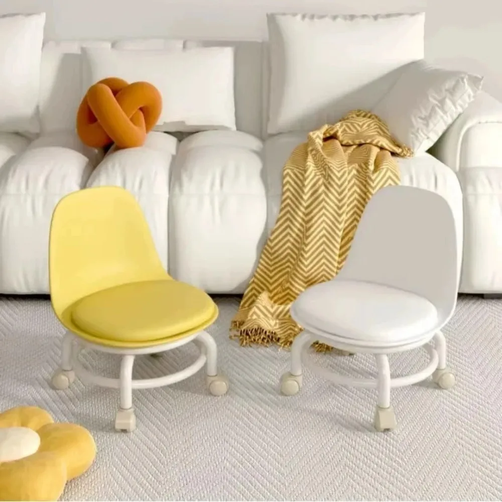 Petit Tabouret Universel à Roues, Imperméable, Mobile, Piste Basse, avec Dossier, Coussin de Siège Parfait, Tabouret Rond, Accessoires Ménagers