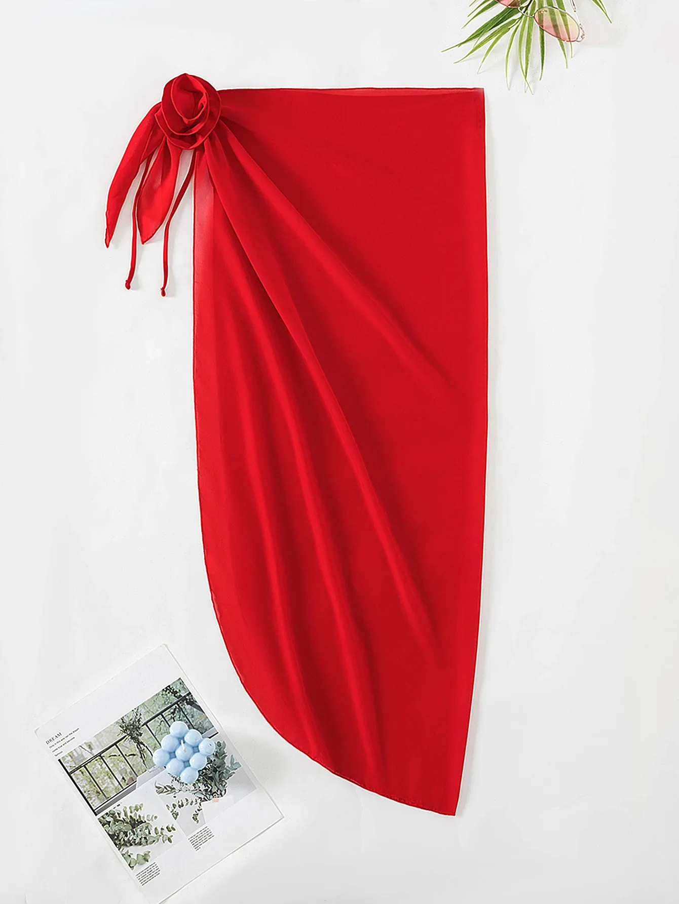 

2025 Summer New Cover-ups Women's Chiffon Beach Skirt Sexy High Waisted Slit Half Length Long Skirt Solid Color Red