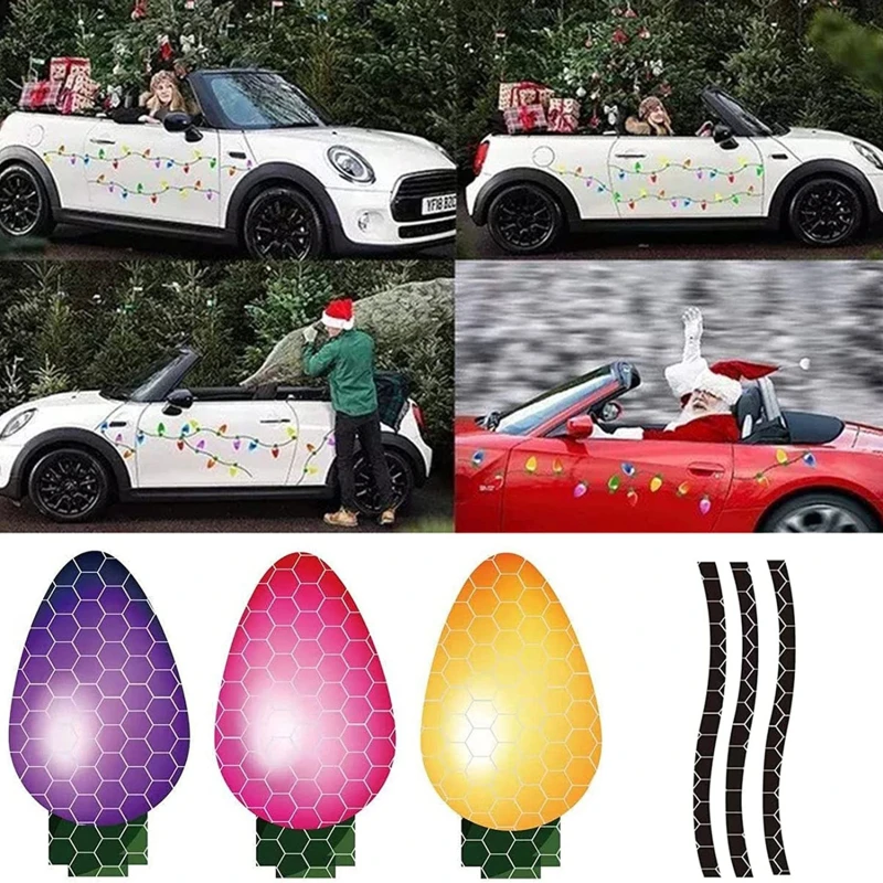 Christmas Decoration Car Sticker Magnetic Decal Refrigerator Magnets Light Bulb Santa Claus Snowman Reflective Sticker Car Decor