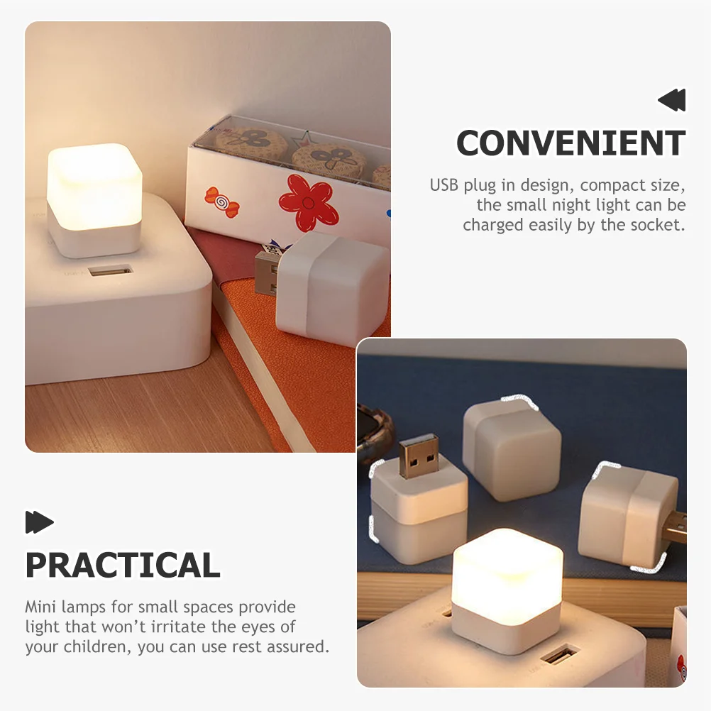 

4pcs Mini Lights Square USB Plug Warm Light Small Night Lamp Bedroom Kids Plug In Night Light Room Hallway Modern