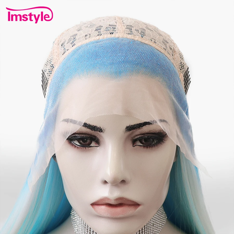 Imstyle Blue Wig Synthetic Lace Front Wig Long Straight Hair Cosplay Wigs For Women Heat Resistant Fiber