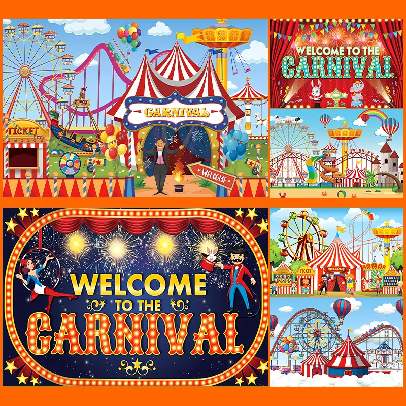 

Dewprint Circus Carnival Backdrop Circus Ferris Wheel Theme Party Balloon Clown Children Portrait Background Banner Photo Studio