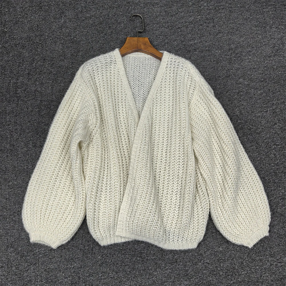 سترة نسائية من مزيج الصوف الموهير، سترة علوية متماسكة كبيرة الحجم مخرمة 2025 خريف/شتاء وصول جديد طراز Y2K #2