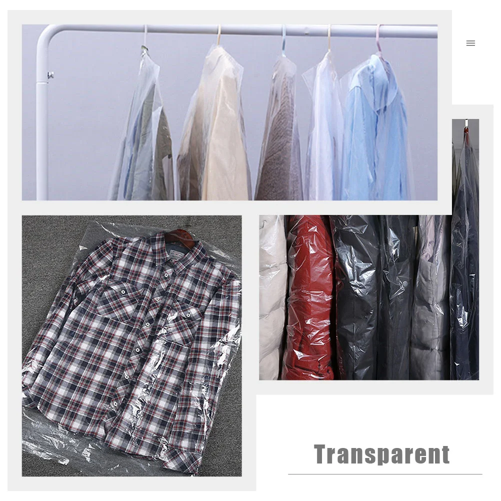 30 PCS Clothes Dry Cleaning Hood Bags Protective Suit Hangers Cover Clear Clothing Dust Storage Covers