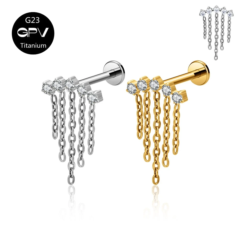 G23 Titanium ZC Chain Pendant Fashion Earbone Nail Internal Thread Perforated Jewelry Men's and Women's Earnail Nose Nail